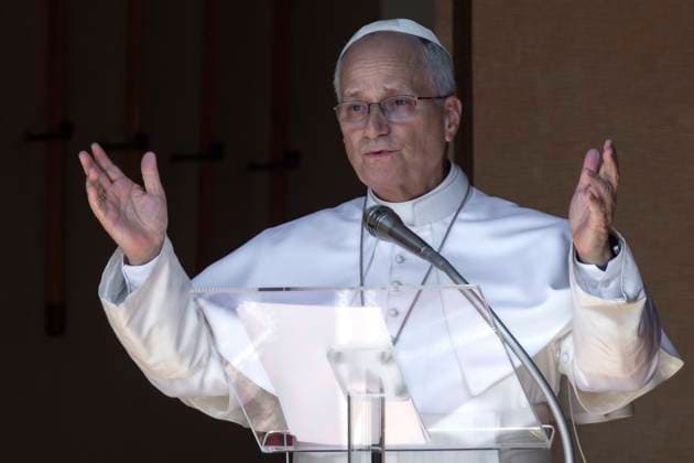 August 15, 2026, Castel Gandolfo, Rome, Italy: Pope Leo XIV gives his blessing during his Angelus Noon Prayer in front of the Apostolic Palace in piazza della Liberto in Castel Gandolfo, near Rome.Pope Leo XIV during his Angelus Noon Prayer in piazza della Liberto in Castel Gandolfo Castel Gandolfo Italy - ZUMAs197 20260815_aaa_s197_347 Copyright: xMariaxGraziaxPicciarellax