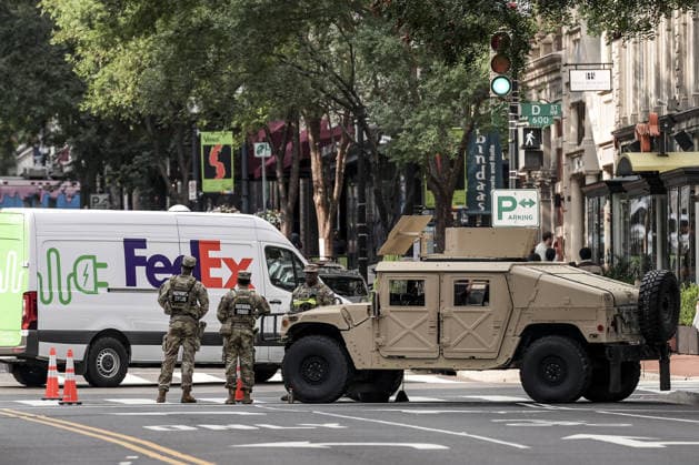 Washington marks one year since National Guard deployment WASHINGTON, UNITED STATES - AUGUST 16: National Guard troops patrol along Constitution Avenue between the White House and the National Mall in Washington, United States, on August 16, 2026, marking the first anniversary of President Donald Trump’s deployment of National Guard forces to the city. Hasan Akbas Anadolu Washington United States. Editorial use only. Please get in touch for any other usage.  Copyright: x2026xAnadoluxHasanxAkbasx