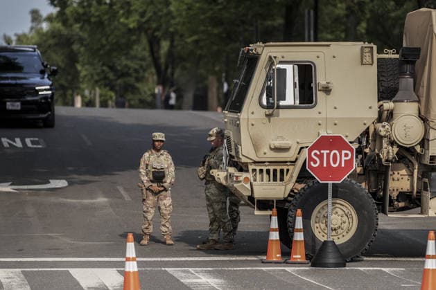 Washington marks one year since National Guard deployment WASHINGTON, UNITED STATES - AUGUST 16: National Guard troops patrol along Constitution Avenue between the White House and the National Mall in Washington, United States, on August 16, 2026, marking the first anniversary of President Donald Trump’s deployment of National Guard forces to the city. Hasan Akbas Anadolu Washington United States. Editorial use only. Please get in touch for any other usage.  Copyright: x2026xAnadoluxHasanxAkbasx
