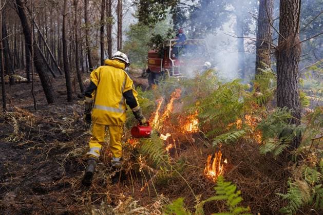 News Bilder des Tages Luglon, Frankreich, 2026-08-16 10:56:55 Luglon, 16-08-2026, fire department burns off unburned vegetation to prevent it from causing a new fire. Photo: NLBeeld Robert Meerding Credit: NL Beeld Robert Meerding Inc  Copyright: xx x