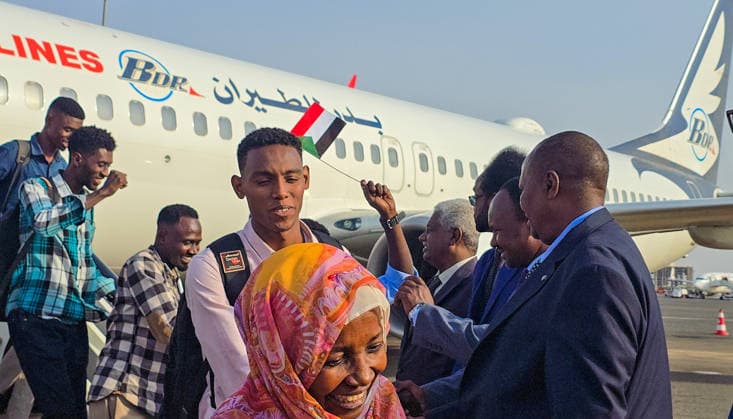 150 Sudanese return home from Kampala under voluntary return program KHARTOUM, SUDAN - AUGUST 16: Sudanese citizens disembark from a plane carrying 150 people from Kampala, Uganda, under a voluntary return program to Khartoum, Sudan, on August 16, 2026, as residents continue returning to the capital after the Sudanese army regained full control of the city on May 21, 2025, amid the ongoing economic and humanitarian crisis caused by the conflict that began between the army and the Rapid Support Forces (RSF) on April 15, 2023. Nezar Abdallah Basheer Anadolu Khartoum Sudan. Editorial use only. Please get in touch for any other usage.  Copyright: x2026xAnadoluxNezarxAbdallahxBasheerx