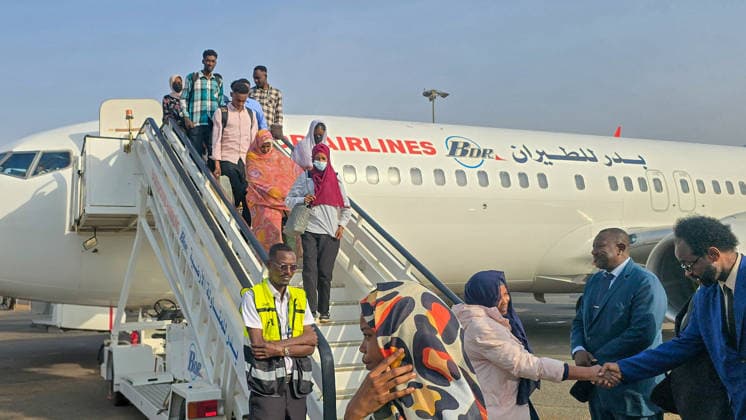 150 Sudanese return home from Kampala under voluntary return program KHARTOUM, SUDAN - AUGUST 16: Sudanese citizens disembark from a plane carrying 150 people from Kampala, Uganda, under a voluntary return program to Khartoum, Sudan, on August 16, 2026, as residents continue returning to the capital after the Sudanese army regained full control of the city on May 21, 2025, amid the ongoing economic and humanitarian crisis caused by the conflict that began between the army and the Rapid Support Forces (RSF) on April 15, 2023. Nezar Abdallah Basheer Anadolu Khartoum Sudan. Editorial use only. Please get in touch for any other usage.  Copyright: x2026xAnadoluxNezarxAbdallahxBasheerx