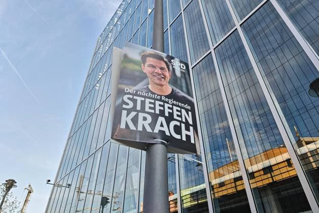Berlin, Deutschland, 15.08.2026: Wahlplakat mit Steffen Krach, SPD *** Berlin, Germany, August 15, 2026 Election poster featuring Steffen Krach, SPD Copyright: xdtsxNachrichtenagenturx dts_130297