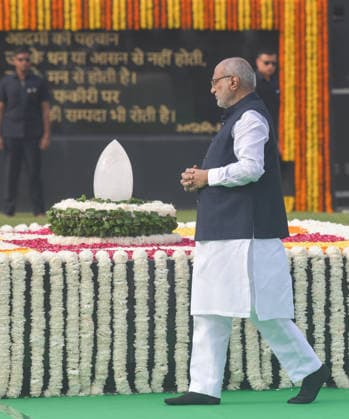 Vice President CP Radhakrishnan pays homage to former PM Atal Bihari Vajpayee on his death anniversary New Delhi, Aug 16 (ANI): Vice President CP Radhakrishnan arrives to pay homage to former Prime Minister Atal Bihari Vajpayee on his 8th death anniversary at his memorial Sadaiv Atal , in New Delhi on Sunday. New Delhi Delhi India Copyright: xANIx ANI_20260816053