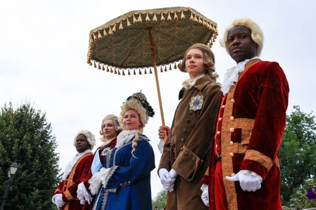 RUSSIA, MOSCOW - AUGUST 16, 2026: Participants in period costumes take part in a historical reenactment during the Tsaritsyno History Day festival at the Tsaritsyno Museum-Reserve. The event marks key moments from the summer of 1775, when Catherine the Great, the Empress of Russia, purchased the Chernaya Gryaz (future Tsaritsyno) estate, and the summer of 1787, when she visited the residence with her grandchildren during the 25th anniversary of her reign. Alyona Bzhakhova TASS  96253666