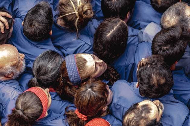 August 16, 2026, Barcelona, Catalonia, Spain: Members of the Castellers de la Vila de Gracia gather to form the pinya , the base that supports a human tower, during the Festa Major de Gro cia. Barcelona Spain - ZUMAo105 20260816_fap_o105_014 Copyright: xMatthiasxOesterlex