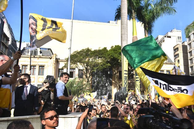 SaO PAULO, SP - 16.08.2026: RENAN SANTOS INICIA A CAMPANHA EM SP - Presidential candidate Renan Santos (Missao), during the launch of his presidential campaign, this Sunday (16), in front of the USP Law School, in Largo Sao Francisco, SP. x2999247x  RobertoxCasimiro