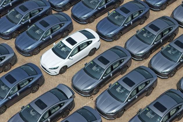 China Automotive Export Aerial view of new BYD electric cars waiting for shipment to overseas markets in a port in Yantai in eastern China s Shandong province, Monday, Aug. 17, 2026., Credit:stringer Utuku Feature China Avalon CHINA, SHANDONG, YANTAI  Copyright: xstringerx xUtuku FeaturexChinax xAvalonx 1124490143