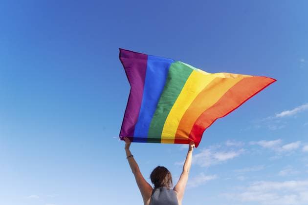 Frau mit einer LGBT Flagge Frau mit einer LGBT-Flagge Copyright: imageBROKER AnastasyxYarmolovich ibxiqx18424524.jpg ,model released, Symbolfoto ,property released