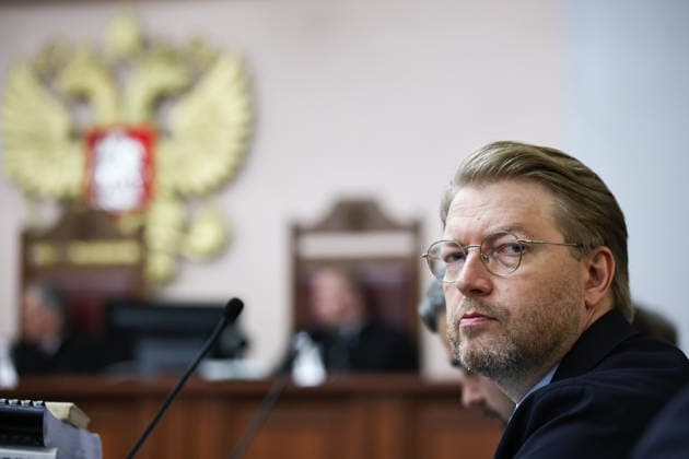 RUSSIA, MOSCOW - AUGUST 17, 2026: Yabloko Party Chairman Nikolai Rybakov attends a hearing at the Russian Supreme Court on the party’s appeal against a ruling to cancel the registration of its candidate list for the 2026 Russian State Duma election. Mikhail Tereshchenko TASS  96296353