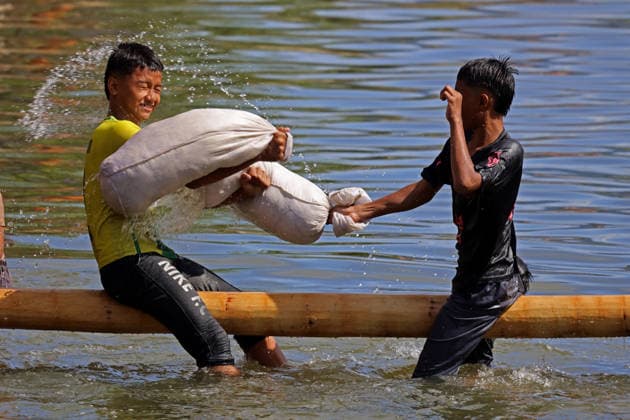 August 17, 2026, Banda Aceh, Aceh, Indonesia: Participants competed in a traditional pillow fighting contest in Banda Aceh, Aceh Province, Indonesia, on Monday, August 17, 2026. People across the country celebrated the 81st anniversary of the Republic of Indonesia s independence with various traditional games. Banda Aceh Indonesia  - ZUMAs340 20260817_zip_s340_013 Copyright: xKhairuxSyukrillahx