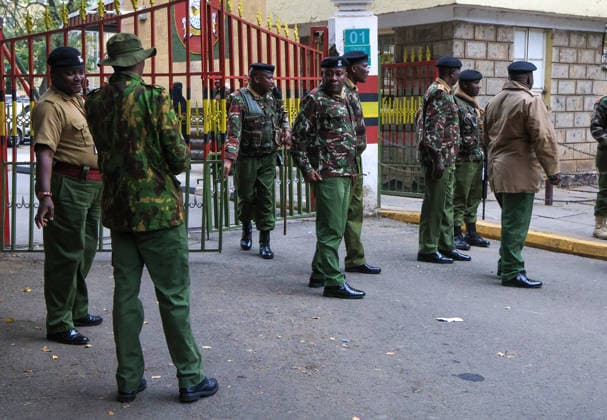 Demonstrators protest police conduct and disappearances in Kenya NAIROBI, KENYA - AUGUST 17: Security forces take measures during a protest outside the National Police Service headquarters in Nairobi, Kenya, on August 17, 2026. Demonstrators gathered to protest cases of brutality and enforced disappearances, calling for the resignation of Kenya s Inspector General of Police Douglas Kanja and demanding investigations into unresolved cases involving missing persons. Lucas Mukasa Anadolu Nairobi Kenya. Editorial use only. Please get in touch for any other usage.  Copyright: x2026xAnadoluxLucasxMukasax