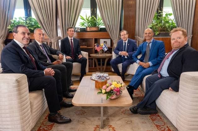 Jared Kushner meets Israeli President Isaac Herzog in Jerusalem JERUSALEM - AUGUST 17: (----EDITORIAL USE ONLY - MANDATORY CREDIT - SHALEV SHALOM - GPO HANDOUT - NO MARKETING NO ADVERTISING CAMPAIGNS - DISTRIBUTED AS A SERVICE TO CLIENTS----) Jared Kushner, adviser and son-in-law to U.S. President Donald Trump (3rd L), meets with Israeli President Isaac Herzog (3rd R) during his visit, in Jerusalem on August 17, 2026. Shalev Shalom (GPO) Handout Anadolu Jerusalem Israel. Editorial use only. Please get in touch for any other usage.  Copyright: x2026xAnadoluxShalevxShalomx(GPO) Handoutx