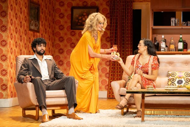 Omar Malik, Tamzin Outhwaite and Lauren Patel performs a scene at the production photocall of Abigail s Party, at The Harold Pinter Theatre in London, England. UK. Monday 17th August 2026. Copyright: xJamesxWarrenx ABIGAIL S PARTY - PRODUCTION PHOTOCALL33