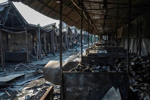 Aftermath Of A Russian Ballistic Missile Strike On Ukraine s Largest Book Market In Ukraine Burned-out market stalls are seen at Ukraine s largest book market in Kyiv, Ukraine, on August 17, 2026, following a fire caused by a Russian ballistic missile attack on the city overnight on August 16. Kyiv Ukraine  Copyright: xMaxymxMarusenkox originalFilename: musiienko-notitle260817_np3h8.jpg