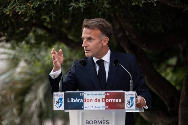 Liberation Ceremony in Bormes-les-Mimosas PHOTOPQR NICE MATIN Camille Dodet Bormes-les-Mimosas Bormes-les-Mimosas August 18, 2026 Photo PQR Camille Dodet Var Matin August 17, 2026 Bormes-les-Mimosas Final Liberation Ceremony in Bormes-les-Mimosas for President of the Republic Emmanuel Macron Photo PQR Camille Dodet Var Matin August 17, 2026 Bormes-les-Mimosas Final Liberation Ceremony in Bormes-les-Mimosas for President of the Republic Emmanuel Macron French President Emmanuel Macron during a ceremony commemorating the 82nd anniversary of the Allied Operation Dragoon landings in Provence and the liberation of the village of Bormes-les-Mimosas during World War II, in Bormes-les-Mimosas, southeastern France, on August 17, 2026, Bormes-les-Mi  Copyright: xPHOTOPQR NICExMATIN MAXPPPxCamillexDodetx 20260817NIM4289 20260817NIM4289