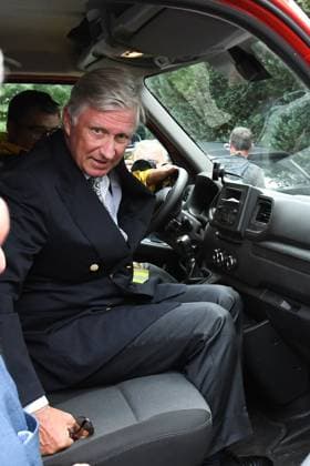 a visit of Belgian king at the command center in Sourbrodt, as fire rages in the Hautes Fagnes (High Fens) nature reserve, on Monday 17 August 2026 in Waimes. The fire started on August 14th and 2700 hectares (on a total of 4500) are impacted.  JILLxDELSAUX 183620126