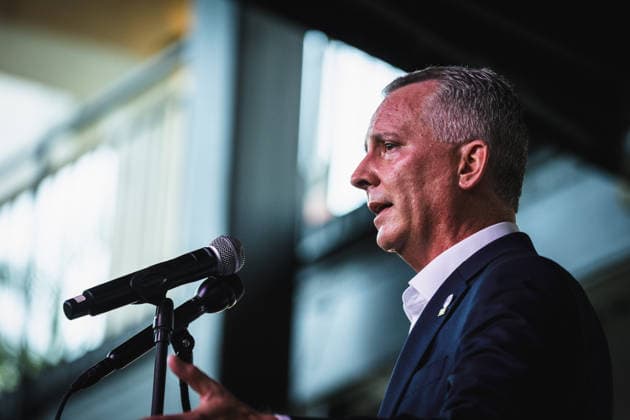 August 17, 2026, Tampa, Florida, USA: Democratic gubernatorial candidate DAVID JOLLY holds a final primary campaign rally at 1920 in Historic Ybor City just one day ahead of the elections in what will decide the Democratic nominee for the governors race. Tampa USA - ZUMAd256 20260817_znp_d256_058 Copyright: xDavexDeckerx