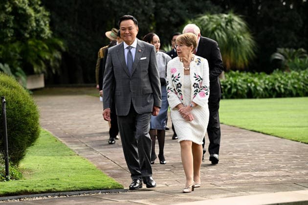 ANUTIN CHARNVIRAKUL AUSTRALIA VISIT, NSW Governor Margaret Beazley escorts Prime Minister of Thailand Anutin Charnvirakul on a tour on NSW Government House, during his visit to Australia, in Sydney, Tuesday, August 18, 2026. ( NO ARCHIVING SYDNEY NEW SOUTH WALES AUSTRALIA  Copyright: xDANxHIMBRECHTSx 20260818132434031889