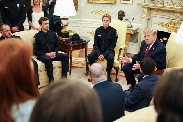DC: President Donald Trump hosts Lifeguard Ryder Williams in the Oval Office United States President Donald J Trump hosts Lifeguard Ryder Williams in the Oval Office of the White House in Washington, DC on August 17, 2026. Ryder Williams, a 16-year-old lifeguard, saved the life of 10-year-old Nathaniel Rai at Seabright Beach in Santa Cruz, California, on July 25. Credit: CNP AdMedia. 18 Aug 2026 Pictured: Trump. Photo credit: AdMedia MEGA TheMegaAgency.com sales@mega.global  Copyright: xThexMegaxAgencyxAdMediax xMEGAx