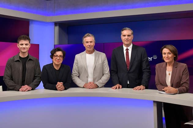 Fabian Grischkat, Mariam Lau, Dirk Steffens, Frederik Pleitgen und Sandra Maischberger in der ARD-Talkshow maischberger im Studio Berlin Adlershof. Berlin, 17.08.2026 *** Fabian Grischkat, Mariam Lau, Dirk Steffens, Frederik Pleitgen, and Sandra Maischberger on the ARD talk show *maischberger* at the studio in Berlin-Adlershof, Berlin, August 17, 2026 Foto:xM.xBehrensx xFuturexImagex maischberger1708_6802