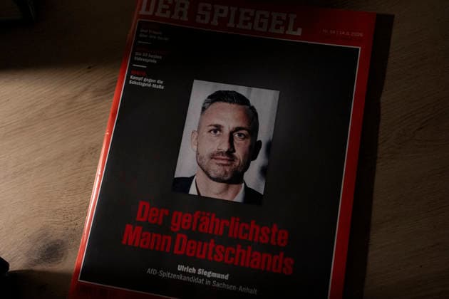 DER SPIEGEL with Ulrich Siegmund on the cover, Siegen, Germany, August 18, 2026 The latest issue of the news magazine DER SPIEGEL features Ulrich Siegmund of the AfD, his party’s top candidate for the state election in Saxony-Anhalt, on the cover. The cover story is titled Germany’s Most Dangerous Man.