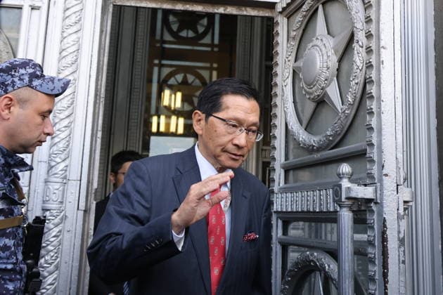 RUSSIA, MOSCOW - AUGUST 18, 2026: Akira Muto, Ambassador of Japan, emerges from the main building of the Russian Foreign Ministry. Vladimir Gerdo TASS  96319356