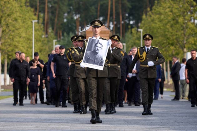 Ukraine holds funeral ceremony for nationalist leader Yevhen Konovalets in Kyiv KYIV, UKRAINE - AUGUST 18: (----EDITORIAL USE ONLY - MANDATORY CREDIT - UKRAINIAN PRESIDENCY HANDOUT - NO MARKETING NO ADVERTISING CAMPAIGNS - DISTRIBUTED AS A SERVICE TO CLIENTS----) The funeral and reburial ceremony of Yevhen Konovalets, a Ukrainian nationalist leader and founder of the Organization of Ukrainian Nationalists, is held in Kyiv, Ukraine, on August 18, 2026. Ukrainian Presidency Handout Anadolu Kyiv Ukraine. Editorial use only. Please get in touch for any other usage.  Copyright: x2026xAnadoluxUkrainianxPresidency Handoutx