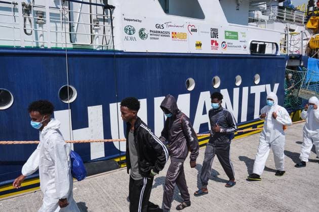 Humanity 1 docks in Ravenna with 73 migrants rescued in Mediterranean MARINA DI RAVENNA, ITALY AUGUST 18, 2026: The Humanity 1, a search-and-rescue vessel operated by German NGO SOS Humanity, docks at the port of Marina di Ravenna, Italy, on August 18, 2026, carrying 73 migrants rescued in the Mediterranean Sea during two operations on August 8 and 13. The group, mainly from Sudan and also including people from Somalia and South Sudan, included 17 minors. Marina di Ravenna Italy Copyright: x xLorenzoxPasinix xJNAxPressx