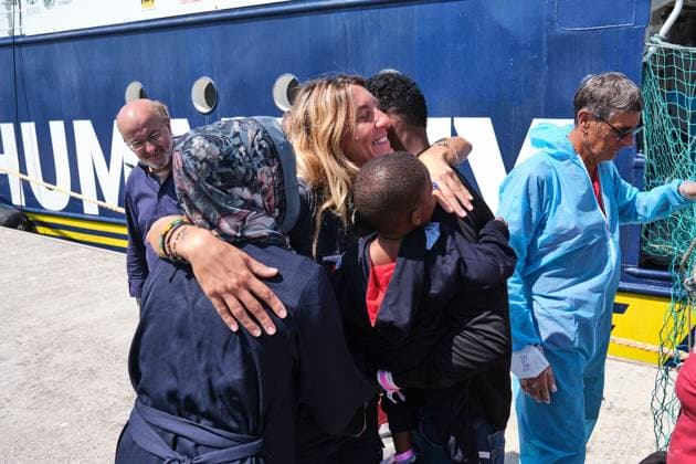 Humanity 1 docks in Ravenna with 73 migrants rescued in Mediterranean MARINA DI RAVENNA, ITALY AUGUST 18, 2026: The Humanity 1, a search-and-rescue vessel operated by German NGO SOS Humanity, docks at the port of Marina di Ravenna, Italy, on August 18, 2026, carrying 73 migrants rescued in the Mediterranean Sea during two operations on August 8 and 13. The group, mainly from Sudan and also including people from Somalia and South Sudan, included 17 minors. Marina di Ravenna Italy Copyright: x xLorenzoxPasinix xJNAxPressx