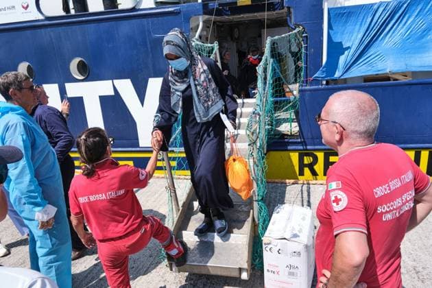 Humanity 1 docks in Ravenna with 73 migrants rescued in Mediterranean MARINA DI RAVENNA, ITALY AUGUST 18, 2026: The Humanity 1, a search-and-rescue vessel operated by German NGO SOS Humanity, docks at the port of Marina di Ravenna, Italy, on August 18, 2026, carrying 73 migrants rescued in the Mediterranean Sea during two operations on August 8 and 13. The group, mainly from Sudan and also including people from Somalia and South Sudan, included 17 minors. Marina di Ravenna Italy Copyright: x xLorenzoxPasinix xJNAxPressx