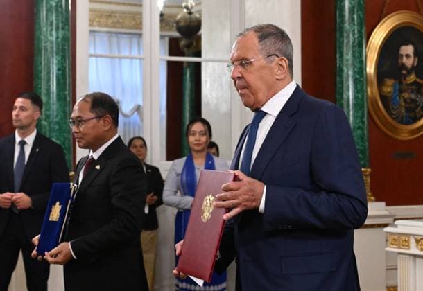Russia Myanmar 9223763 18.08.2026 Myanmar Foreign Minister U Tin Maung Swe and Russian Foreign Minister Sergey Lavrov attend a signing ceremony following a meeting between Russian President Vladimir Putin and Myanmar President Min Aung Hlaing at the Kremlin in Moscow, Russia. Alexey Nikolskiy Sputnik Moscow Russia  Copyright: xAlexeyxNikolskiyx