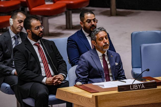 August 18, 2026, New York, New York, United States: TAHER M. EL-SONNI, Permanent Representative of Libya to the United Nations, listens in the UN Security Council during a meeting on the situation in Libya, speaking on the countryÃ¢â‚¬â ¢s political process and current security, economic and institutional challenges, at UNHQ. New York United States - ZUMAo116 20260818_znp_o116_019 Copyright: xBiancaxOterox