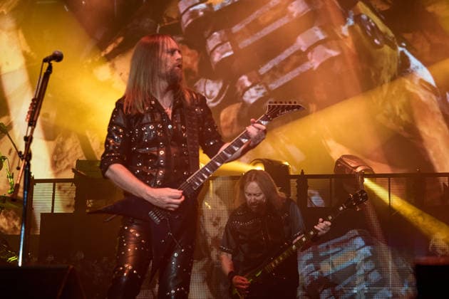 Judas Priest Concert in Pamplona The band Judas Priest during their concert at the Navarra Arena on August 18, 2026, in Pamplona, Navarra, Spain. Judas Priest is a British heavy metal band, formed in Birmingham in the late 1960s and considered one of the genre’s seminal acts. Their sound combines Rob Halford’s high-pitched, powerful vocals with dual guitars, distinctive riffs, and a leather-and-motorcycle aesthetic that helped define the iconography of metal in Spain  Copyright: xEduardoxSanzx 7720215