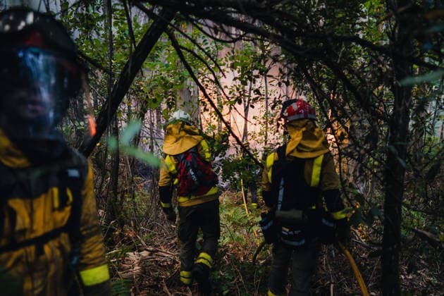 Wildfires in Ponteareas GALICIA, SPAIN - AUGUST 18: Firefighters work to put out a wildfire near Nogueira, in the municipality of Ponteareas, Galicia, Spain, on August 18, 2026. The blaze, which broke out in the afternoon, had burned more than 40 hectares of land by nightfall, according to regional authorities. Pedro Pascual Garcia Anadolu Galicia Spain. Editorial use only. Please get in touch for any other usage.  Copyright: x2026xAnadoluxPedroxPascualxGarciax