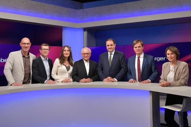 Lars Sänger, Christoph von Marschall, Anja Kohl, Wolfgang Ischinger, Nathanael Liminski, Bernd Baumann und Sandra Maischberger in der ARD-Talkshow maischberger im Studio Berlin Adlershof. Berlin, 18.08.2026 *** Lars Sänger, Christoph von Marschall, Anja Kohl, Wolfgang Ischinger, Nathanael Liminski, Bernd Baumann, and Sandra Maischberger on the ARD talk show *maischberger* at the studio in Berlin-Adlershof, Berlin, August 18, 2026 Foto:xM.xBehrensx xFuturexImagex maischberger1808_6802