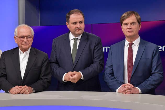 Wolfgang Ischinger, Nathanael Liminski und Bernd Baumann in der ARD-Talkshow maischberger im Studio Berlin Adlershof. Berlin, 18.08.2026 *** Wolfgang Ischinger, Nathanael Liminski, and Bernd Baumann on the ARD talk show *maischberger* at the studio in Berlin-Adlershof, Berlin, August 18, 2026 Foto:xM.xBehrensx xFuturexImagex maischberger1808_6805