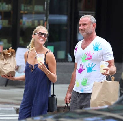 Liev Schreiber With His Wife Out in NYC Actor Liev Schreiber with a funny hand painted tshirt is walking with his wife Taylor Neisen in Soho, New York on August 18, 2026. Photo by Dylan Travis ABACAPRESS.COM New York City New York United States  Copyright: xDylanxTravis ABACAx