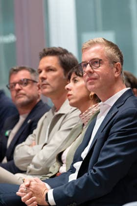 Berlin,18.08.2026,Bitkom Policy Pitch zur Abgeordnetenhauswahl 2026 im Delta Campus Neukölln.Werner Graf,Steffen Krach,Elif Eralp,Stefan Evers *** Berlin, August 18, 2026, Bitkom Policy Pitch for the 2026 House of Representatives election at Delta Campus Neukölln: Werner Graf, Steffen Krach, Elif Eralp, Stefan Evers