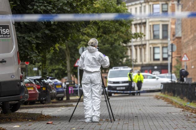 Two Deaths in Glasgow Police at an address in Chancellor Street, investigating the deaths of two men who were found seriously injured at about 16:40 on Sunday.  Copyright: xMichaelxSchofieldx NINTCHDBPICT001101977440