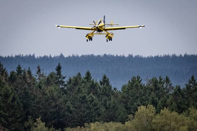 This image shows a swedish seaplane on the site of the fire in the Hautes Fagnes (High Fens) nature reserve, on Wednesday 19 August 2026. The fire started on August 14th and 3000 hectares (on a total of 4500) are impacted.  BRUNOxFAHY 183774444