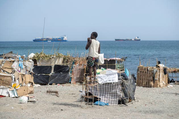 The humanitarian crisis in Ceuta continues. Migrants camped on Trampolín Beach, August 19, 2026, in Ceuta, Spain. Ceuta continues to face a serious humanitarian crisis following the historic mass influx of more than 70,000 migrants who swam across the Tarajal on July 30 and 31. Although the current police deployment and border reinforcement by Moroccan authorities have managed to stem the influx, the autonomous city continues to face a serious humanitarian, health, and security crisis. AUGUST 19, 2026, Spain  Copyright: xMarcosxMorenox 7720978