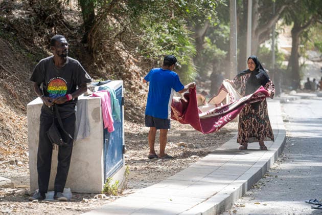 The humanitarian crisis in Ceuta continues. Migrants camped out in front of the CETI in Ceuta, on August 19, 2026, in Ceuta, Spain. Ceuta continues to face a serious humanitarian crisis following the historic mass influx of more than 70,000 migrants who swam across the Tarajal on July 30 and 31. Although the police deployment and border reinforcement by the Moroccan authorities have succeeded in curbing the influx, the autonomous city continues to face a serious humanitarian, health, and security crisis. AUGUST 19, 2026, Spain  Copyright: xMarcosxMorenox 7720988