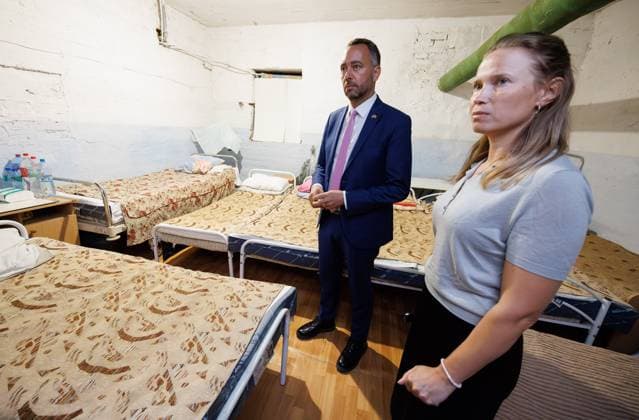 Vice-prime minister and Minister of Foreign Affairs Maxime Prevot pictured during a visit to the Chernihiv Regional Children s Hospital in Ukraine on Wednesday 19 August 2026, part of a visit of the Belgian Foreign Minister to Ukraine.  BENOITxDOPPAGNE 183779104