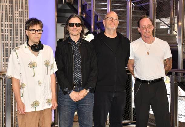 NEW YORK, NY - AUGUST 19: Weezer light the Empire State Building to Celebrate the Release of Weezer (The Gold Album) in Support of Hearts of Gold on August 19, 2026 in New York City. Copyright: xMediaPunchx