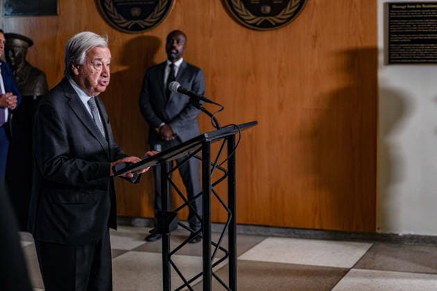 August 19, 2026, New York, New York, United States: Secretary-General ANTONIO GUTERRES speaks at the podium at UNHQ during an observance of World Humanitarian Day and the anniversary of the 19 August 2003 bombing of the UN headquarters at the Canal Hotel in Baghdad, Iraq. In his remarks, Guterres paid tribute to humanitarian workers killed in the line of duty and called for greater protection of humanitarian personnel and accountability for attacks against them. New York United States - ZUMAo116 20260819_znp_o116_016 Copyright: xBiancaxOterox