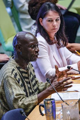 August 19, 2026, New York, New York, United States: OLARA OTUNNU of Uganda, candidate for the position of UN Secretary-General, addresses Member States and civil society during an informal interactive dialogue at UNHQ. PGA ANNALENA BAERBOCK (R) sits next to him on the panel. Otunnu outlined his vision for the organisation, emphasising reform, institutional effectiveness and the need to strengthen the UNÃ¢â‚¬â ¢s role in addressing global divisions. The dialogue forms part of the selection process for the next Secretary-General, who will succeed ANTONIO GUTERRES when his second term concludes at the end of 2026. New York United States - ZUMAo116 20260819_znp_o116_086 Copyright: xBiancaxOterox