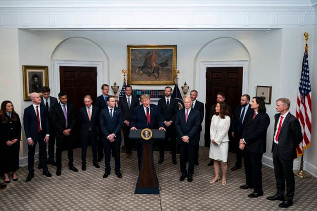 Trump Meets Technology Leaders WASHINGTON, DC - AUGUST 19: US President Donald Trump speaks during a meeting with technology leaders in the Roosevelt Room of the White House in Washington, DC, US, on Wednesday, Aug. 19, 2026. Credit: CNP AdMedia Washington District of Columbia United States of America EDITORIAL USE ONLY  Copyright: xx CNPx xAdMediax admphotosthree012081