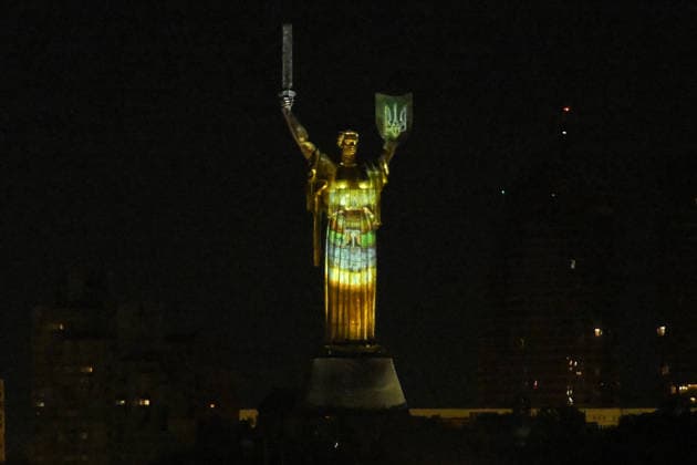 The illumination of the Motherland Monument is tested at night ahead of State Flag Day (August 23) and Independence Day (August 24), Kyiv, Ukraine, August 19, 2026. (Photo by Yevhen Kotenko Ukrinform) Illumination of Motherland Monument in Kyiv tested ahead of Independence Day  Copyright: xYevhenxKotenkox