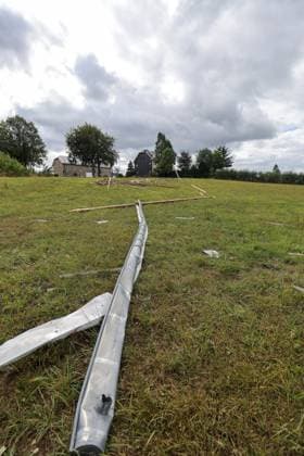 A house is destroyed, after yesterday s passage of a mini-tornado in Bullingen, pictured taken on Thursday 20 August 2026. The Belgian Eifel region got hit by whirlwind and severe thunderstorms on Wednesday evening.  JULIENxWARNAND 183826018